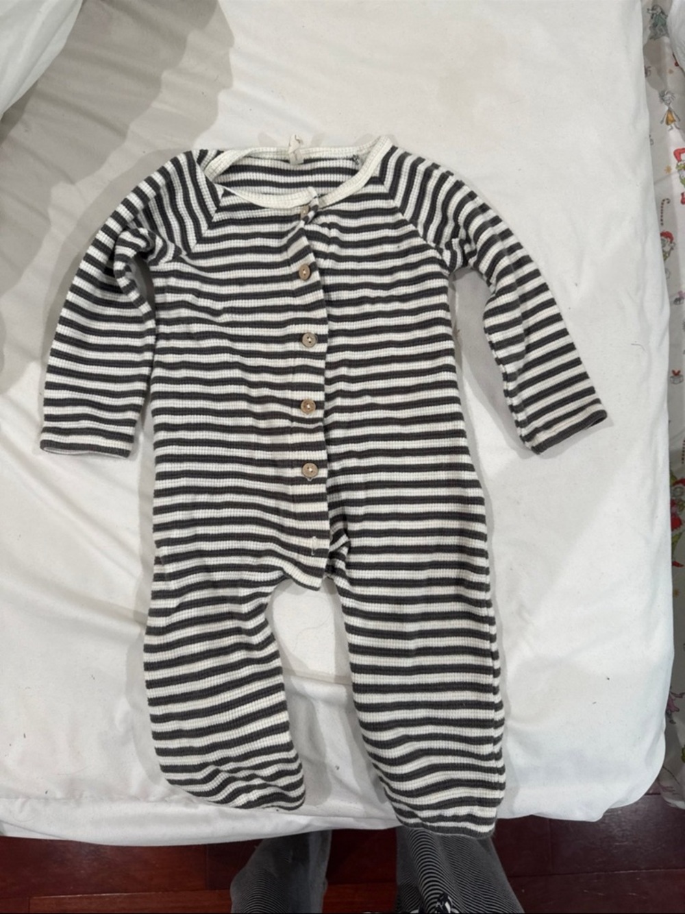 Quincy Mae Black & White Striped Cotton Footie